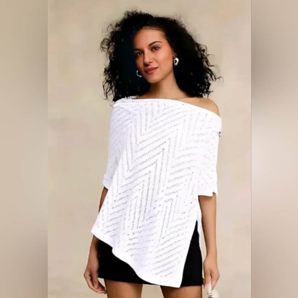 Talbots White Off-Shoulder Knit Sweater - Picture 1 of 7